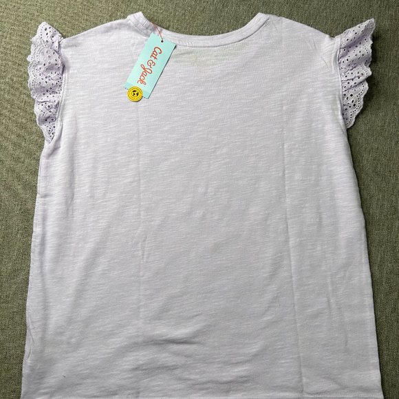 Cat & Jack Eyelet Shortsleeve Shirt Girl's L (10/12) Plus Crew Neck Violet NWT - Picture 9 of 9